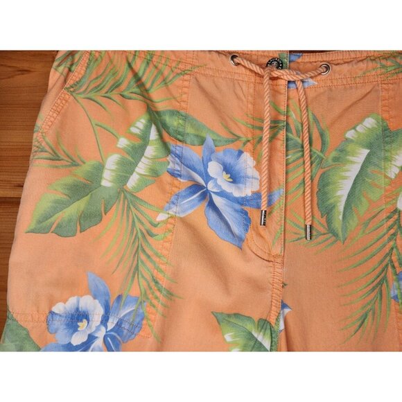 Lauren Ralph Lauren Floral Capris Pants 12 Orage Cotton Beach Drawstring 90s - Picture 12 of 16